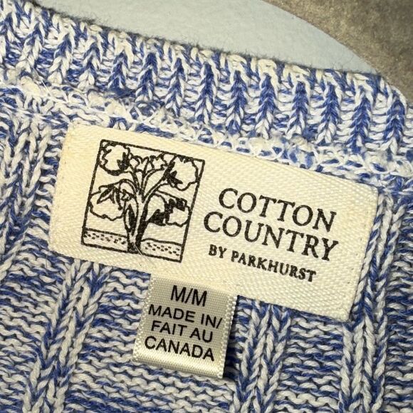 Cotton Country by Parkhurst Blue & White 100% cotton zip up sweater size M EUC - Picture 3 of 6